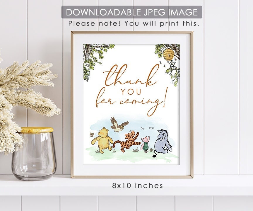 Thank You for Showering - Downloadable Winnie the Pooh Baby Shower Sign - spikes.digitalshop