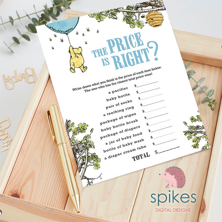Classic Winnie The Pooh Baby Shower Games - The Price Is Right - Blue Balloon