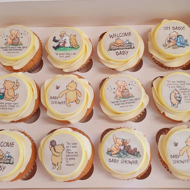 2" BABY SHOWER Cupcake Topper / Download 12 Designs/ Circle Tag Sticker / Cookie Food Favor Label / Classic Winnie The Pooh Baby Shower - spikes.digitalshop