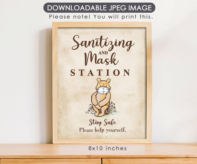 Sanitizing Mask Station - Downloadable Winnie the Pooh Party Sign
