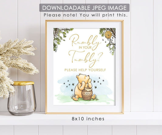 Rumbly in your Tumbly - Downloadable Winnie The Pooh Party Sign - spikes.digitalshop