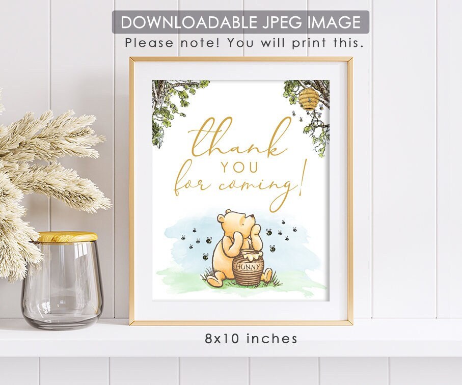 Thank You for Showering - Downloadable Winnie the Pooh Baby Shower Sign - spikes.digitalshop