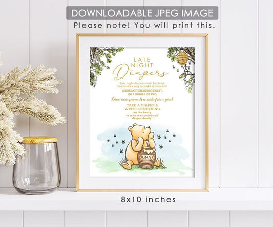 Late Night Diaper - Downloadable Winnie the Pooh Baby Shower Sign - spikes.digitalshop