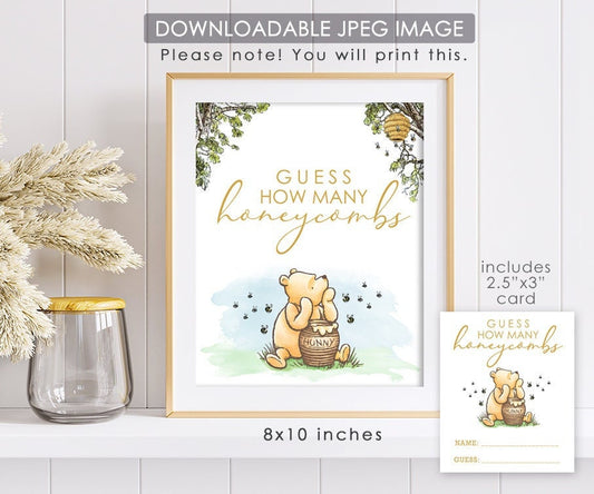 Guess How Many Honeycombs - Downloadable Winnie The Pooh Party Sign - spikes.digitalshop