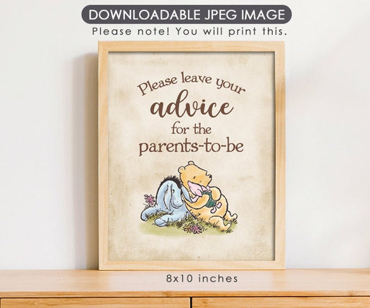 Advice for Parents To Be - Downloadable Winnie the Pooh Baby Shower Sign - spikes.digitalshop