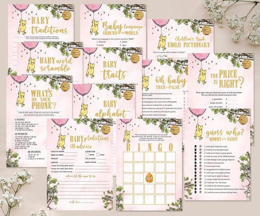 12 Games Bundle - Classic Winnie The Pooh Baby Shower Games Bundle Pack - spikes.digitalshop
