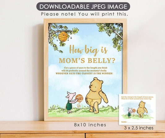 How Big Is Mommy's Belly - Downloadable Winnie The Pooh Baby Shower Game Sign - spikes.digitalshop