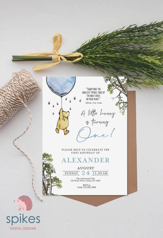 DIGITAL Classic Winnie The Pooh Birthday Invitation Card / Blue Boy Party / Personalized / Digital Only - spikes.digitalshop