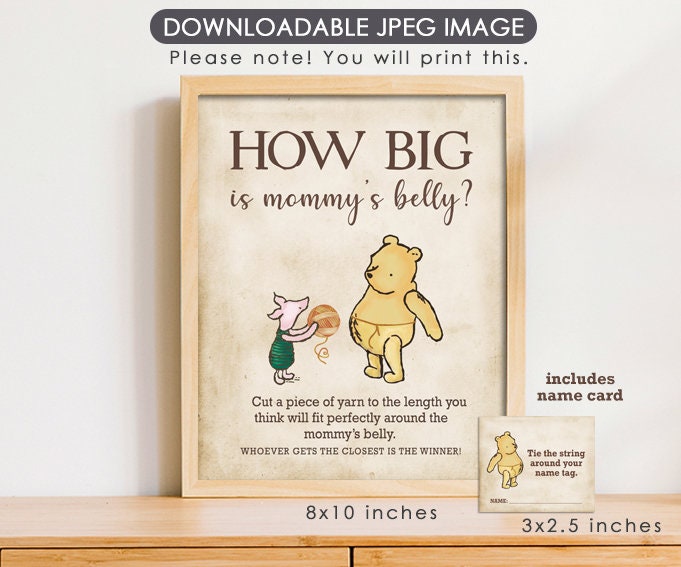 How Big Is Mommy's Belly - Downloadable Winnie The Pooh Baby Shower Game  Sign