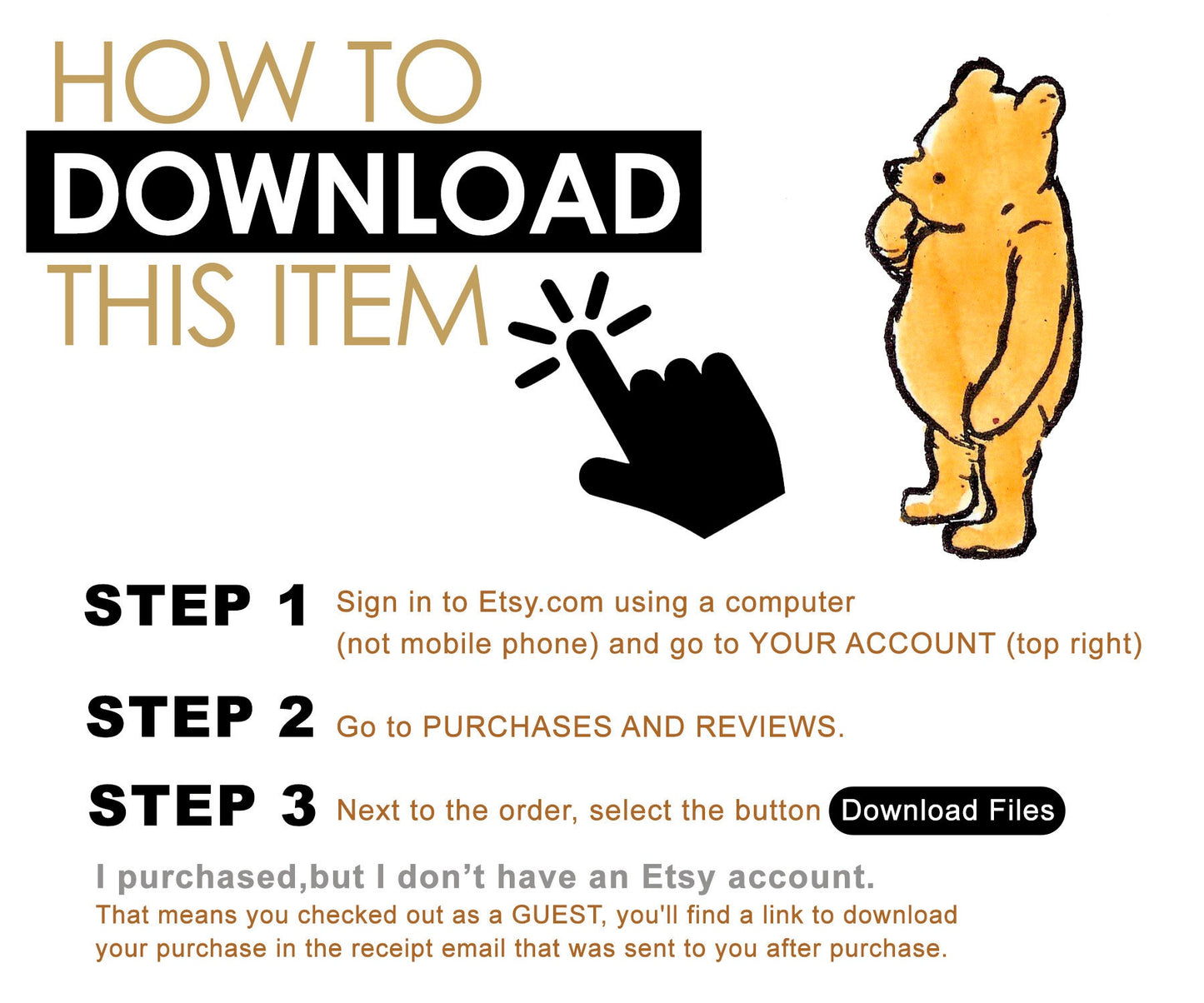 Classic Winnie The Pooh Guestbook for Thumb Prints / Printable Digital Instant Download/ Two Sizes 16x20 and 11x14/Sign Poster - spikes.digitalshop