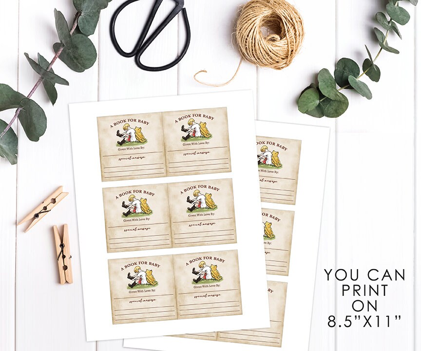 3"x3" Bookplate Label Tag / Baby First Library / Book for Baby / Classic Winnie The Pooh / Birthday Baby Shower / Instant Download