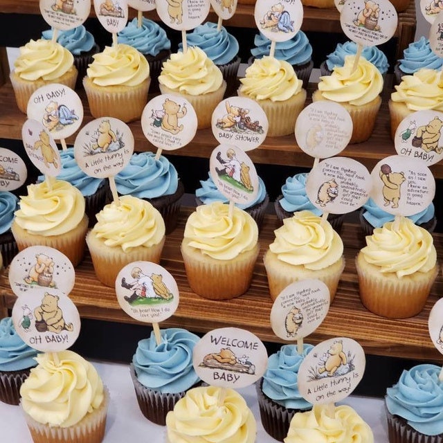 2" BABY SHOWER Cupcake Topper / Download 12 Designs/ Circle Tag Sticker / Cookie Food Favor Label / Classic Winnie The Pooh Baby Shower - spikes.digitalshop