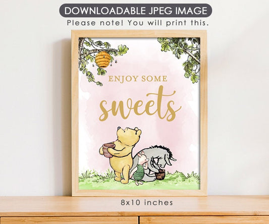 Enjoy Some Sweets - Downloadable Classic Winnie the Pooh Party Sign - spikes.digitalshop