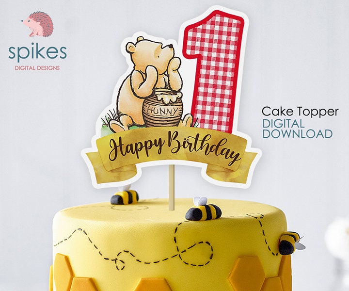 Classic Winnie The Pooh Cake Topper or Centerpiece Decoration / for First Birthday / Instant Download / Number One, Pooh Honey Hunny pot
