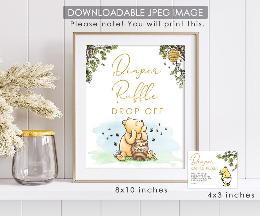 Winnie The Pooh Baby Shower - Diaper Raffle Drop Off and Diaper Raffle Ticket Insert Card - spikes.digitalshop