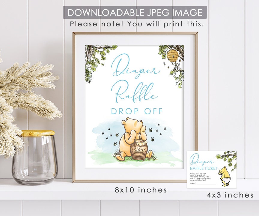 Winnie The Pooh Baby Shower - Diaper Raffle Drop Off and Diaper Raffle Ticket Insert Card - spikes.digitalshop