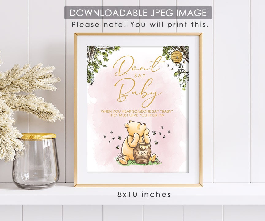 Don't Say Baby Clothespin Game Sign - Downloadable Classic Winnie the Pooh Baby Shower Sign - spikes.digitalshop