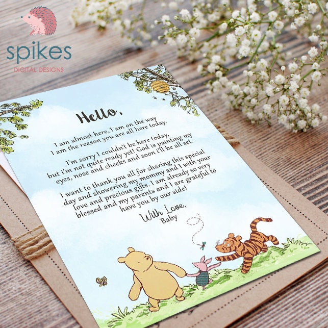 DOWNLOADABLE Thank You Note Card! 5x7 and 4x6 inches JPEG File - Classic Winnie The Pooh Baby Shower - spikes.digitalshop