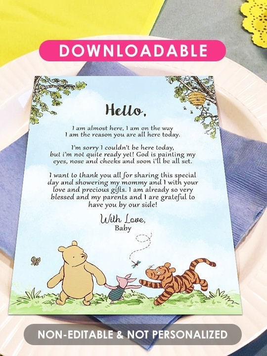 DOWNLOADABLE Thank You Note Card! 5x7 and 4x6 inches JPEG File - Classic Winnie The Pooh Baby Shower - spikes.digitalshop