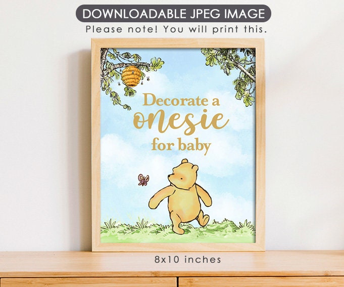 Decorate a Onesie - Downloadable Winnie the Pooh Baby Shower Sign
