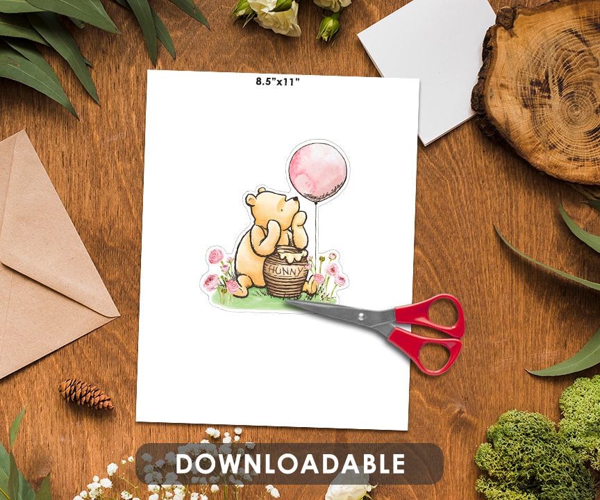 Classic Winnie The Pooh Cake Topper or Centerpiece Decoration / Pink for Girl Baby Shower / Instant Download / Oh Baby, Pooh Honey Hunny pot - spikes.digitalshop