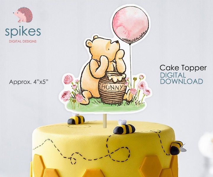 Classic Winnie The Pooh Cake Topper or Centerpiece Decoration / Pink for Girl Baby Shower / Instant Download / Oh Baby, Pooh Honey Hunny pot - spikes.digitalshop