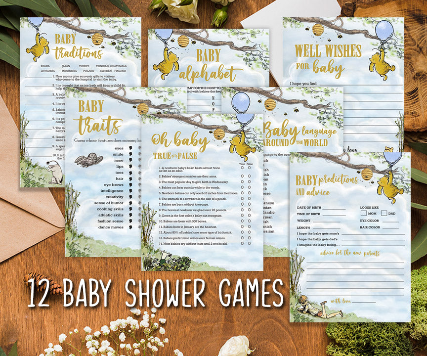 Baby Shower Game Collection - Hundred Acre Wood and the Blue Balloon