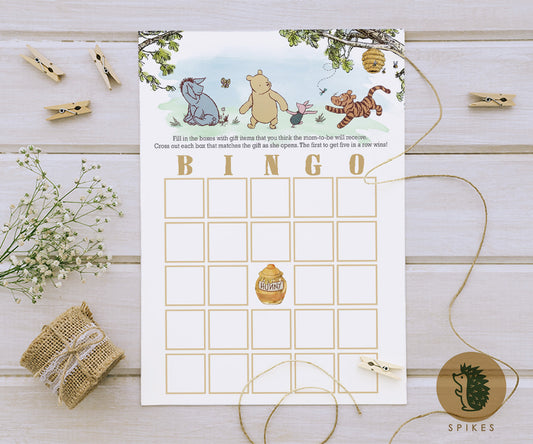 Classic Winnie The Pooh Baby Shower Games - BINGO Card - Pooh and Friends - spikes.digitalshop