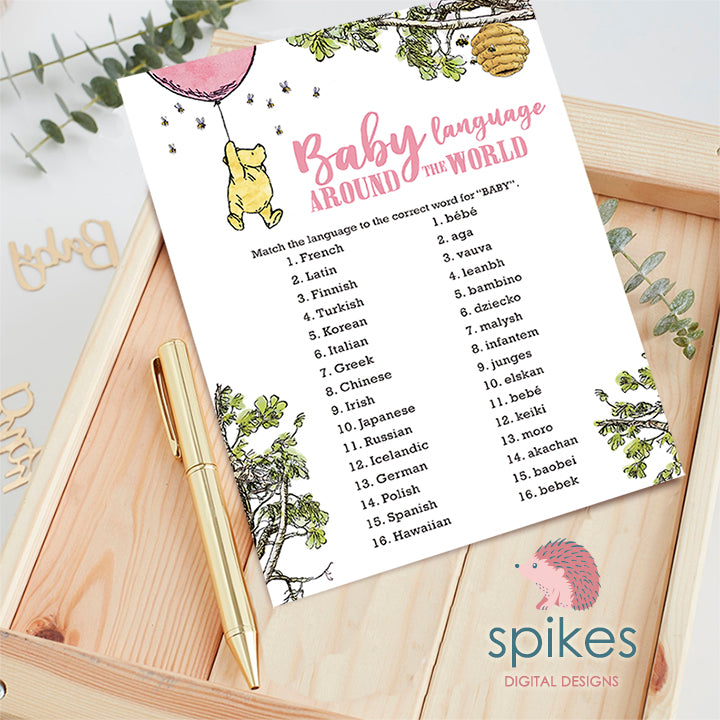 Classic Winnie The Pooh Baby Shower Games - Baby Alphabet - Pink Balloon