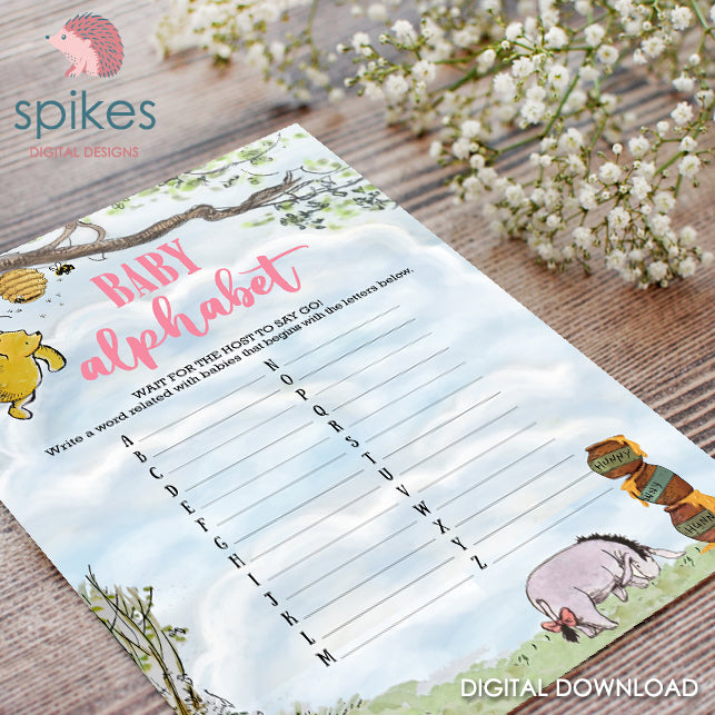 Classic Winnie The Pooh Baby Shower Games - Baby Alphabet - Pink For Girls