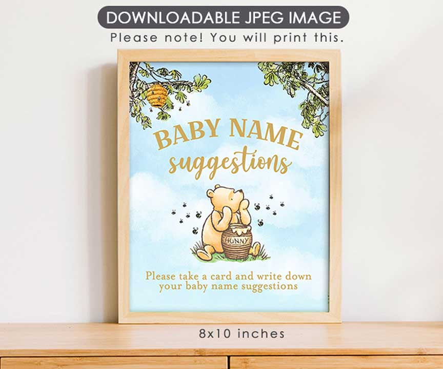 Baby Name Suggestions - Downloadable Winnie the Pooh Party Sign & Card