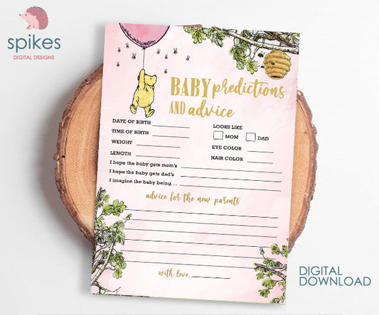 Blush Pink/ Classic Winnie The Pooh Baby Shower Games/ Baby Predictions and Advice to New Parents / Instant Download