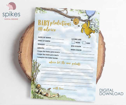 Classic Winnie The Pooh Baby Shower Games - Baby Predictions and Advice to Mom To Be or New Parents - Instant Download - spikes.digitalshop
