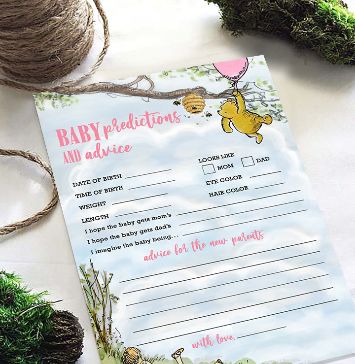 Classic Winnie The Pooh Baby Shower Games - Baby Predictions and Advice to New Parents  - Pink For Girls