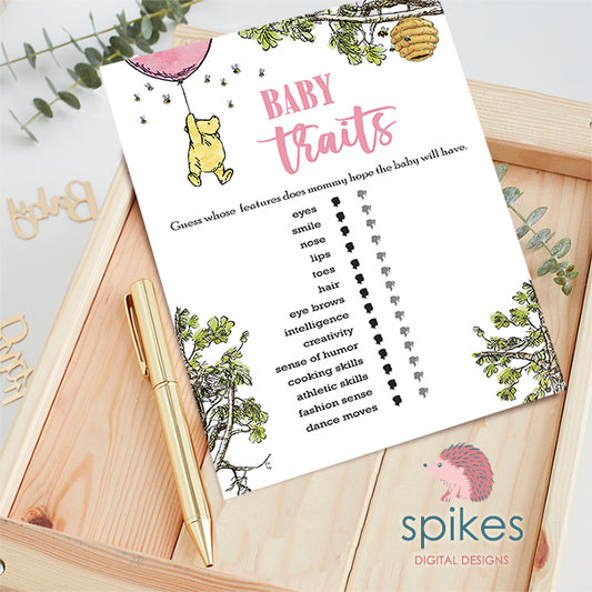 Copy of Classic Winnie The Pooh Baby Shower Games - Baby Traits and Features - Pink Balloon