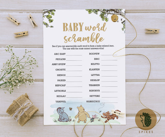 Classic Winnie The Pooh Baby Shower Games - Baby Word Scramble Alphabet - Pooh and Friends