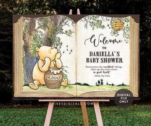Classic Winnie The Pooh Welcome Sign Giant Book / Baby Shower / Birthday / Poster Decoration/ Personalized Digital File