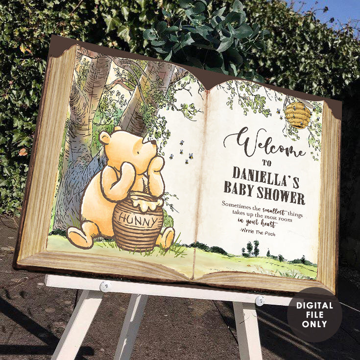 Classic Winnie The Pooh Welcome Sign Giant Book / Baby Shower / Birthday / Poster Decoration/ Personalized Digital File