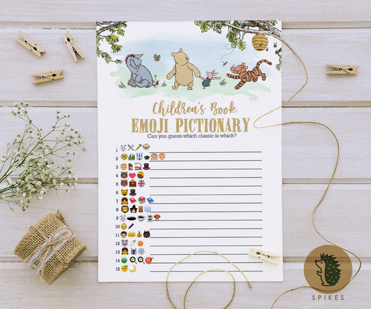 Classic Winnie The Pooh Baby Shower Games - Emoji Emojis Pictionary Card - Pooh and Friends