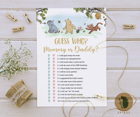 Classic Winnie The Pooh Baby Shower Games - Guess Who Mommy Or Daddy - Pooh and Friends - spikes.digitalshop