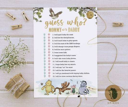 Classic Winnie The Pooh Baby Shower Games - Guess Who Mommy Or Daddy - Pooh and Friends