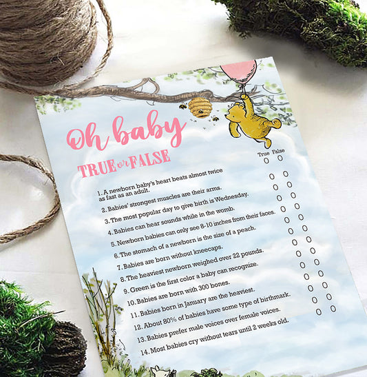 Classic Winnie The Pooh Baby Shower Games - Oh Baby True or False - Pink For Girls