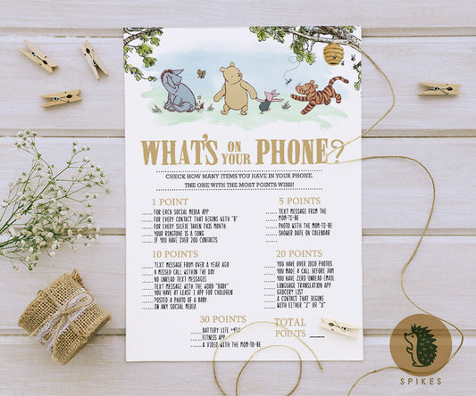 Classic Winnie The Pooh Baby Shower Games - What's On Your Phone - Pooh and Friends - spikes.digitalshop