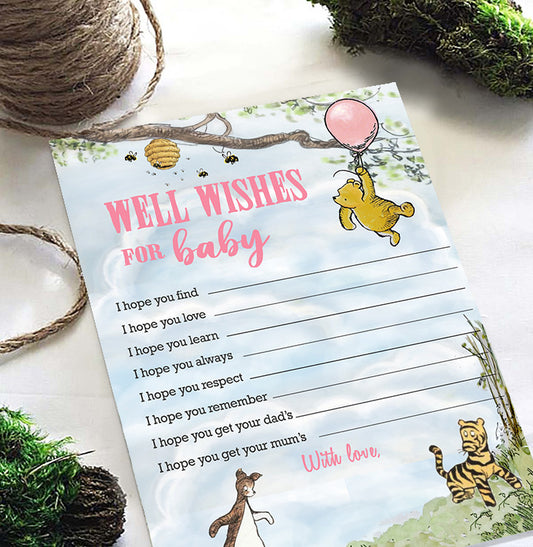 Classic Winnie The Pooh Baby Shower Games - Well Wishes for Baby - Message for Baby - Pink For Girls