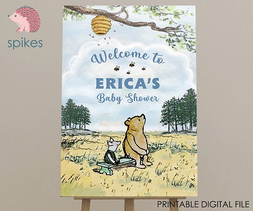 Classic Winnie The Pooh Baby Shower Birthday Poster / Welcome Sign / Personalized Digital File