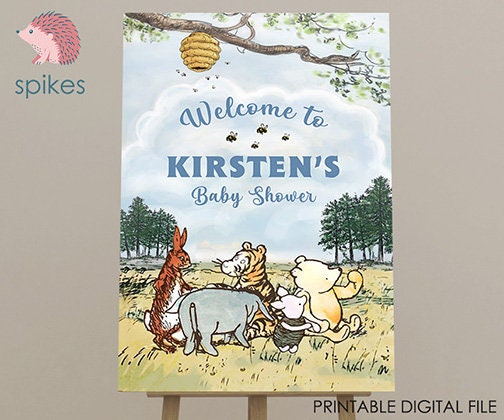 Classic Winnie The Pooh Baby Shower Birthday Poster / Welcome Sign / Personalized Digital File