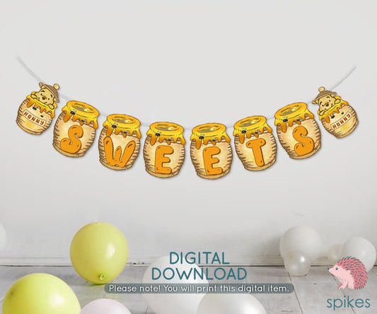 Classic Winnie The Pooh Sweets Banner Garland/ Instant Download / Non-Editable PDF/  Honey Pot for Dessert Decoration