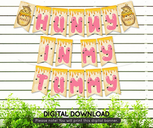 Hunny In My Tummy Baby Shower Banner Garland/ Instant Download / Non-Editable PDF/ Classic Winnie The Pooh Pennant Decoration
