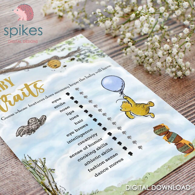 Classic Winnie The Pooh Baby Shower Games - Baby Traits and Features - Instant Download