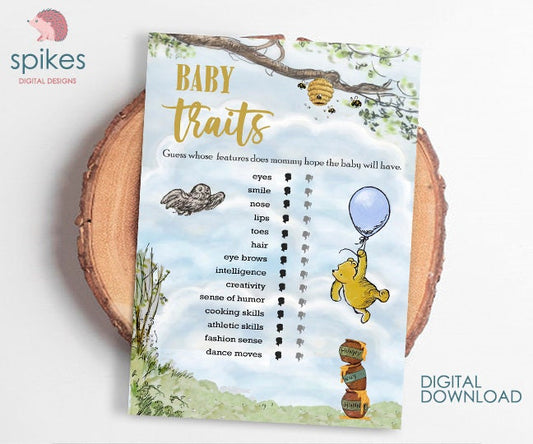 Classic Winnie The Pooh Baby Shower Games - Baby Traits and Features - Instant Download